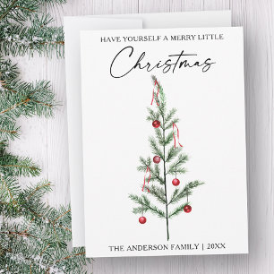 Calligraphy Ink Script Watercolor Christmas Tree Holiday Card