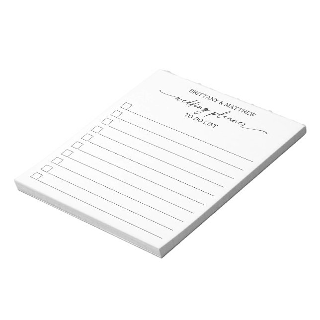 Calligraphy Ink Script Wedding Planner To Do List Notepad (Rotated)