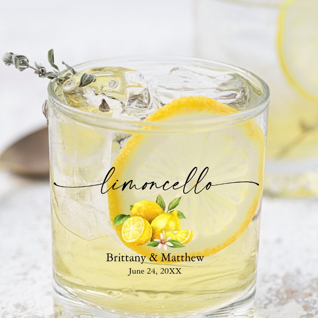 Calligraphy Ink Watercolor Lemons Limoncello Whiskey Glass (Several styles to choose from.)