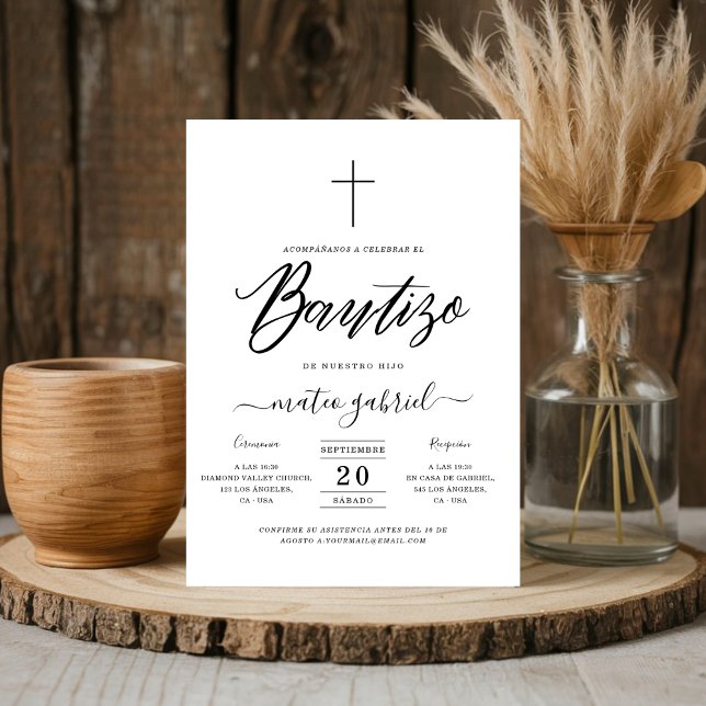Calligraphy Invitacion De Bautizo Para Niño Black  Invitation (Creator Uploaded)