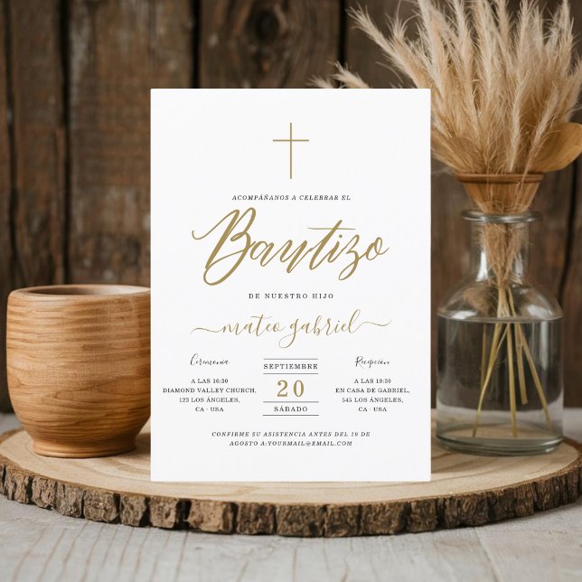 Calligraphy Invitacion De Bautizo Para Niño Gold  Invitation (Creator Uploaded)