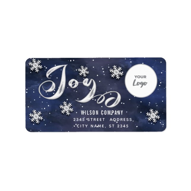 Calligraphy Joy snowfakes corporate logo Holiday  Label (Front)