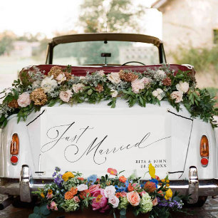Calligraphy Just Married Mr and Mrs Wedding Car Banner
