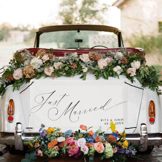 Calligraphy Just Married Mr and Mrs Wedding Car Banner