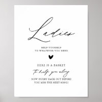 Calligraphy Ladies Wedding Bathroom Basket Sign