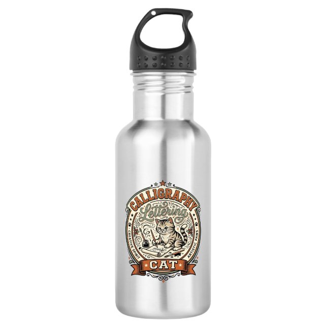 Calligraphy Lettering Cat Calligraphy Lettering Ca 532 Ml Water Bottle (Front)