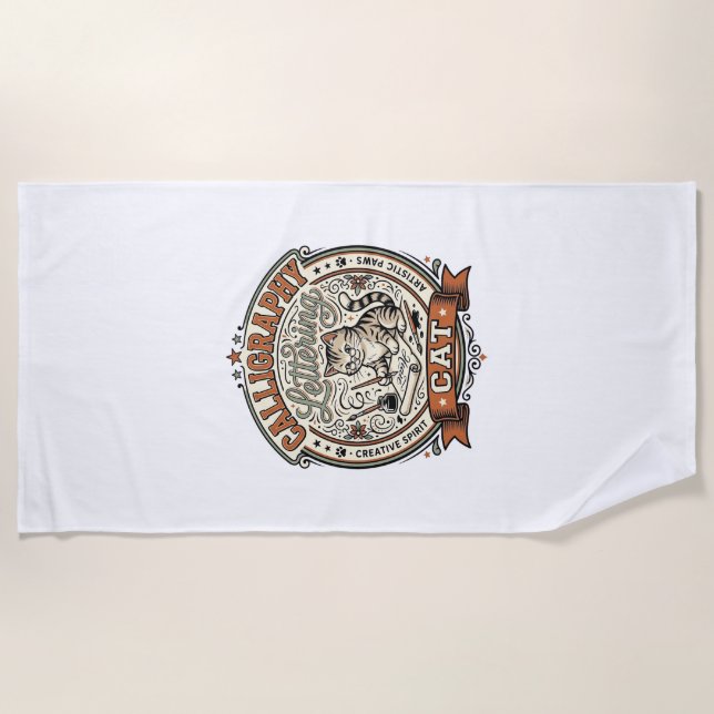 Calligraphy Lettering Cat Calligraphy Lettering Ca Beach Towel (Front)