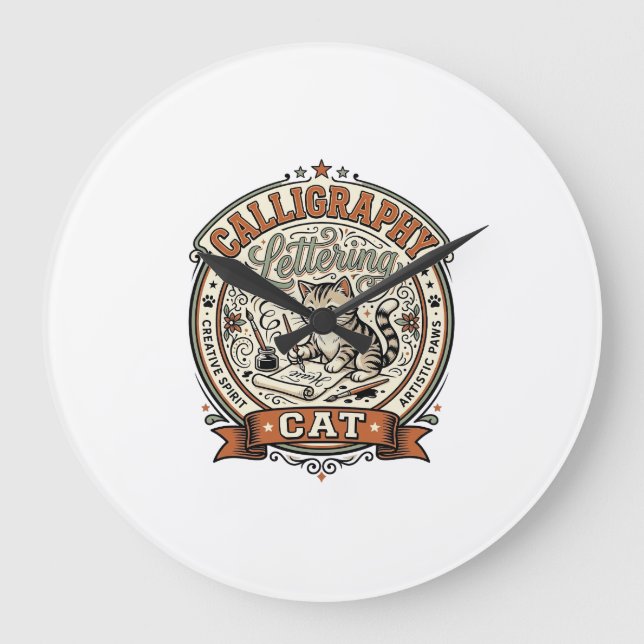 Calligraphy Lettering Cat Calligraphy Lettering Ca Large Clock (Front)