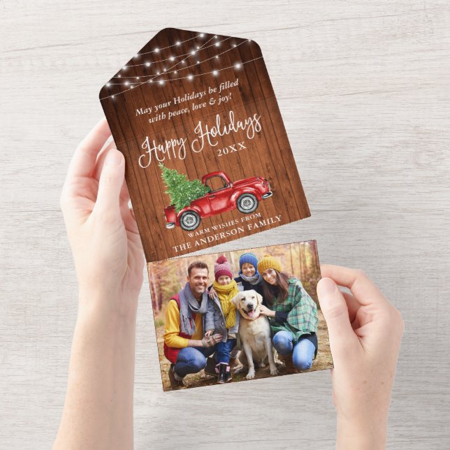 Calligraphy Lights Truck Holiday All In One Card (Tearaway)
