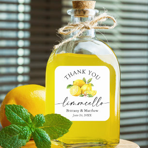 Calligraphy Limoncello Watercolor Lemons Thank You Square Sticker