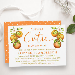 Calligraphy Little Cutie Baby Shower Oranges Dots Invitation