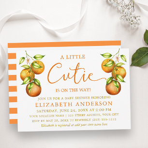 Calligraphy Little Cutie Shower Oranges Stripes Invitation