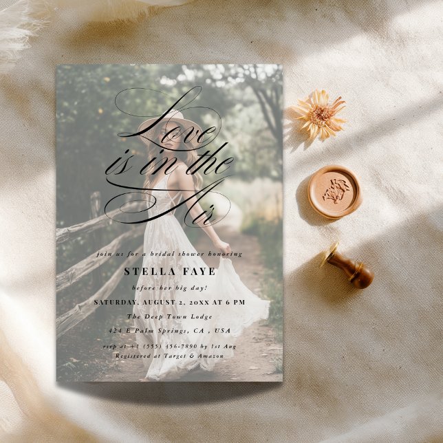 Calligraphy Love is in the Air Bridal Shower Photo Invitation (Creator Uploaded)
