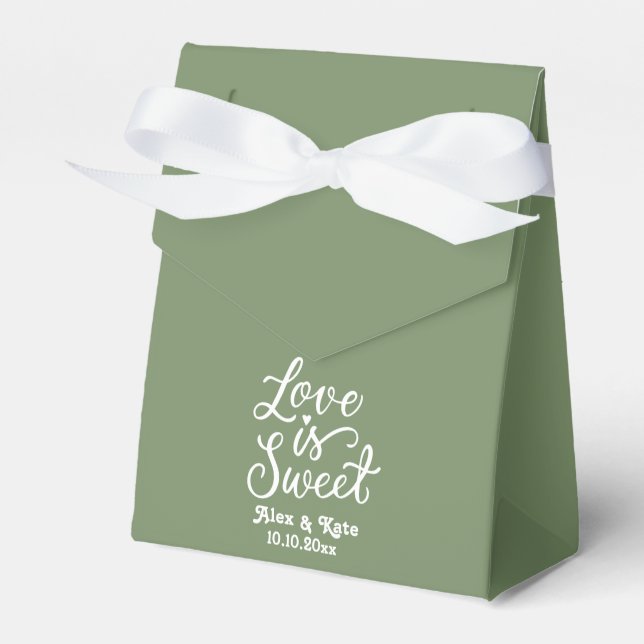 Calligraphy Love is Sweet in Fern Colour Favour Box (Front Side)