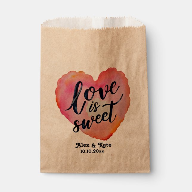 Calligraphy Love is Sweet Wedding Favour Bags (Front)