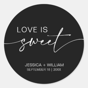 calligraphy love is sweet wedding favour classic round sticker
