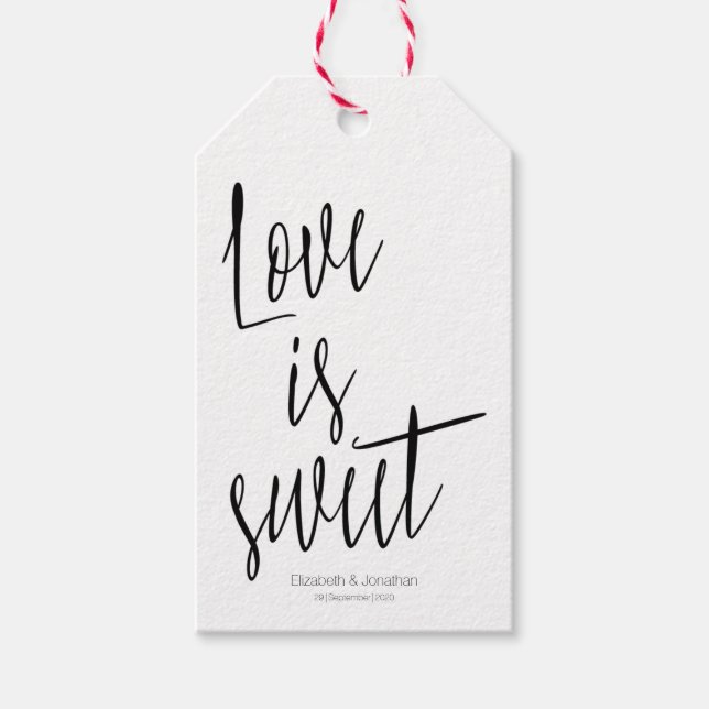 Calligraphy "Love is sweet" Wedding Favour Tag (Front)