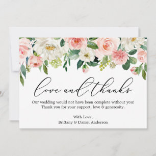 Calligraphy Love Thanks Pink White Floral Thank You Card