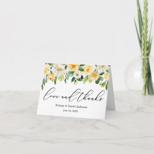 Calligraphy Love Thanks Yellow White Floral Note Thank You Card