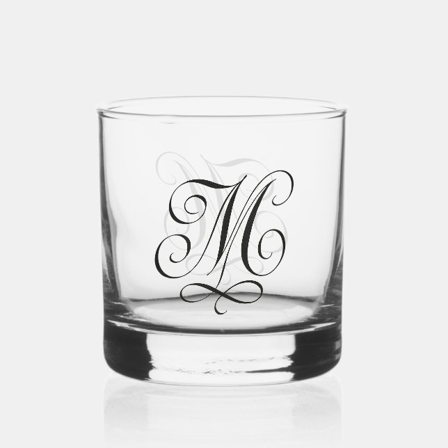calligraphy "M" Etched Glassware Whiskey Glass (Back)