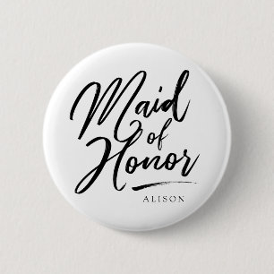 Calligraphy  Maid of Honor elegant 6 Cm Round Badge