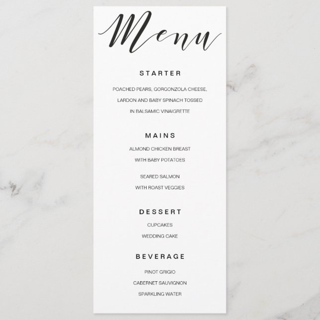 Calligraphy Menu black and white template (Front)