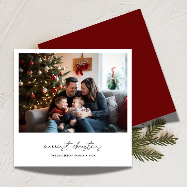 Calligraphy Merriest Christmas Family Fun Photo Holiday Card (Creator Uploaded)