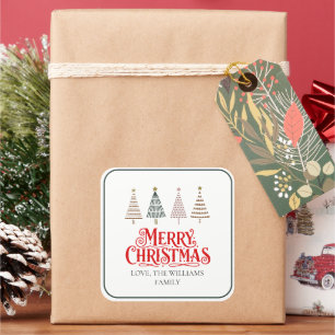Calligraphy Merry Christmas Family Tree Gift Card Square Sticker