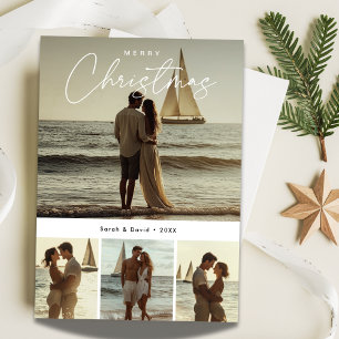 Calligraphy Merry Christmas Nautical Photo Holiday Card