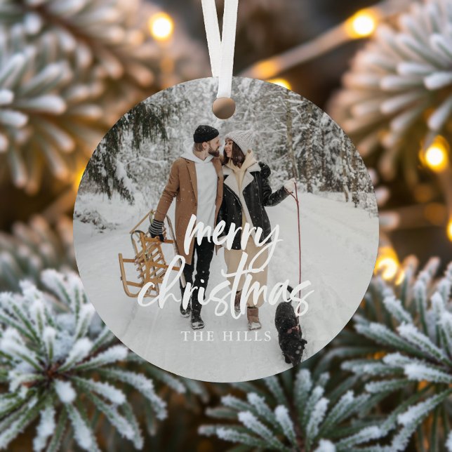 Calligraphy Merry Christmas Photo Ceramic Tree Decoration (Creator Uploaded)