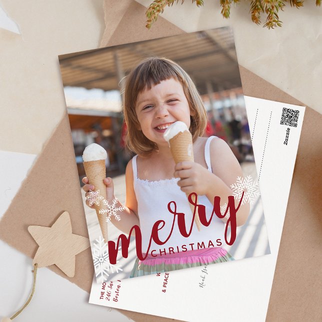 Calligraphy Merry Christmas Photo Holiday Postcard (Calligraphy Merry Christmas Photo Holiday Postcard)