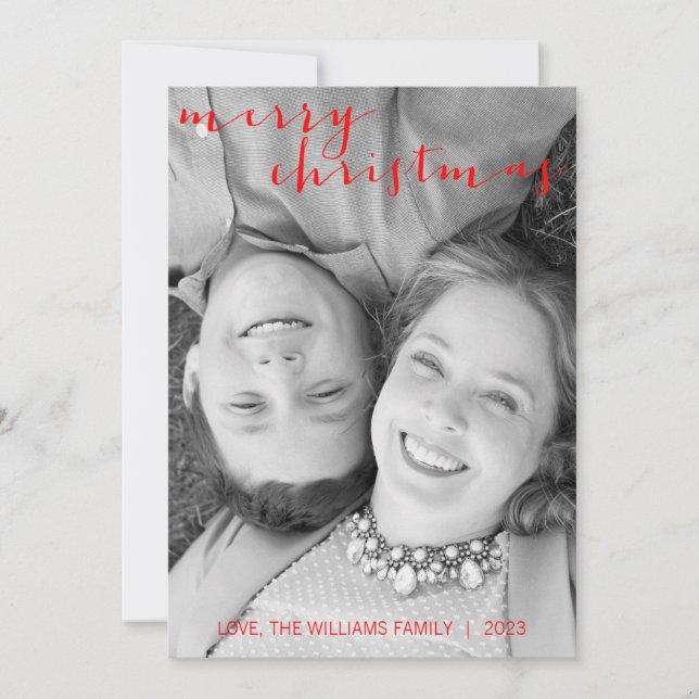 Calligraphy Merry Christmas Vertical Photo Card (Front)