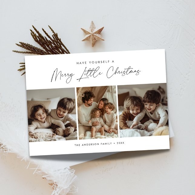 Calligraphy Merry Little Christmas Kids Fun Photo Holiday Card (Creator Uploaded)