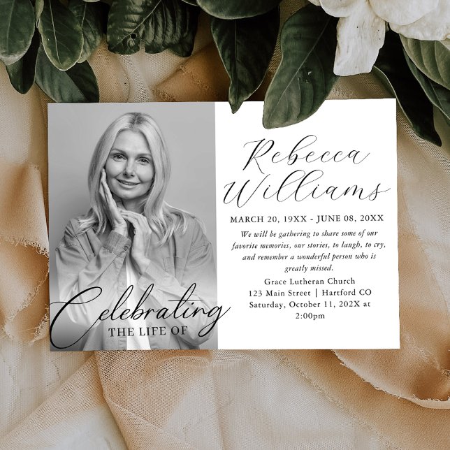 Calligraphy Minimal Celebration of Life Funeral Invitation (Creator Uploaded)