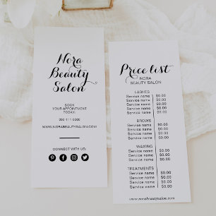 Calligraphy Minimalist Beauty Salon Price List Rack Card