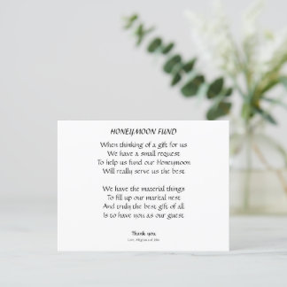 Calligraphy Minimalist Black White Honeymoon Fund Postcard