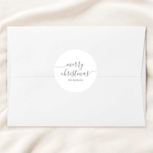 Calligraphy Minimalist Merry Christmas White Classic Round Sticker (Creator Uploaded)