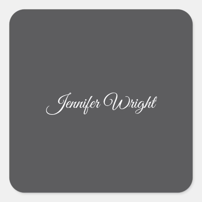 Calligraphy minimalist plain modern grey square sticker (Front)