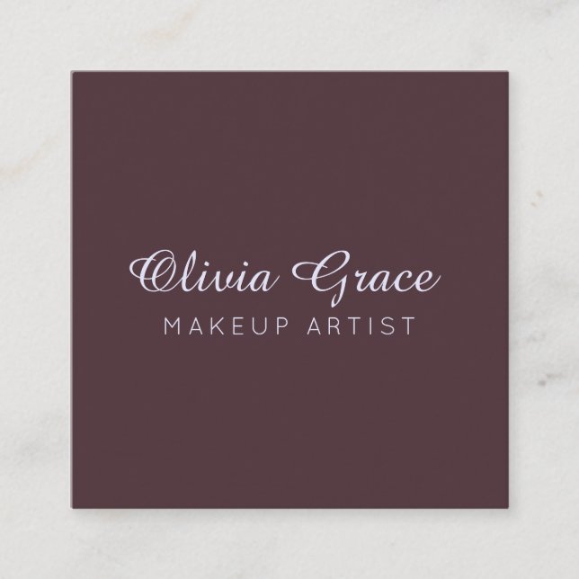 Calligraphy Minimalist Plum & Soft Lavender Square Business Card (Front)