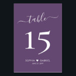 Calligraphy Minimalist Purple Wedding Double Sided Table Number<br><div class="desc">Elegant Calligraphy Script Heart Mauve Purple Wedding Table Numbers Double Sided with custom personalised. Help your guests easily find their way with these simple elegant double sided table number cards in white on mauve, dusty purple or lavender colour background. Easily to personalise, featuring numbers, couple names with love heart motif...</div>