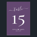 Calligraphy Minimalist Purple Wedding Double Sided Table Number<br><div class="desc">Elegant Calligraphy Script Heart Mauve Purple Wedding Table Numbers Double Sided with custom personalised. Help your guests easily find their way with these simple elegant double sided table number cards in white on mauve, dusty purple or lavender colour background. Easily to personalise, featuring numbers, couple names with love heart motif...</div>