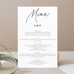 Calligraphy Minimalist Wedding Menu White<br><div class="desc">Visualise a minimalist wedding menu that radiates understated elegance. The design embodies simplicity, featuring a clean and unembellished layout. The menu's header is tastefully presented in a delicate calligraphy font, infusing a touch of refined artistry. The textual information, including the carefully curated dishes, is displayed in a classic serif font,...</div>