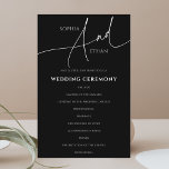 Calligraphy Minimalist Wedding Program Black<br><div class="desc">Wedding program features a modern delicate script calligraphy.</div>