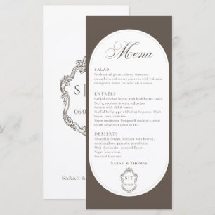 Calligraphy Mocha Brown Creast Wedding Menu