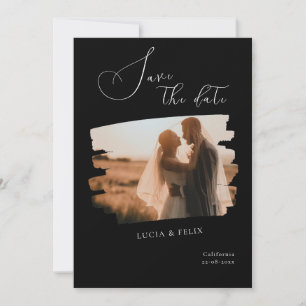 Calligraphy Modern Black Photo Save The Date Invitation