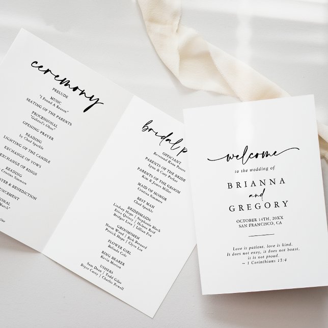 Calligraphy Modern Elegant Folded Wedding  Programme (Creator Uploaded)
