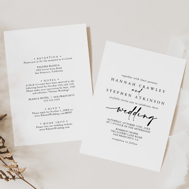 Calligraphy Modern Elegant Front & Back Wedding  Invitation (Creator Uploaded)