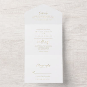 Calligraphy Modern Elegant Gold Wedding   All In O One Invitation