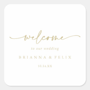 Calligraphy Modern Elegant Gold Wedding Welcome   Square Sticker