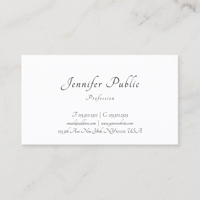 Calligraphy Modern Elegant Minimalist Template Business Card (Front)